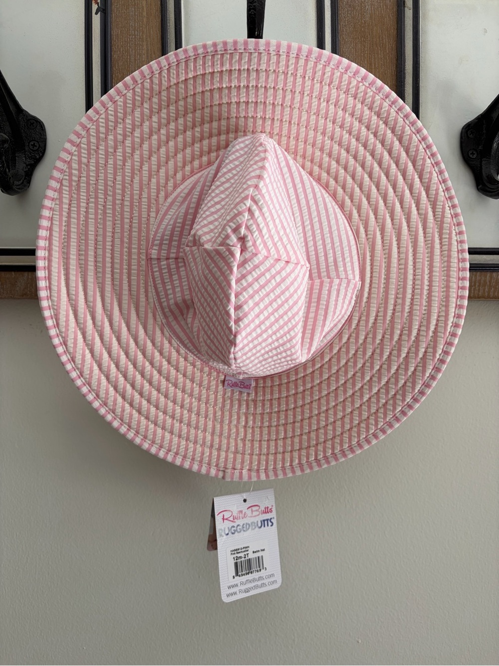 Ruffle Butts Pink and White Striped Wide-Brim Sun Hat